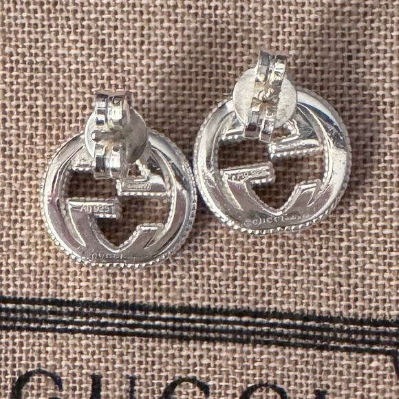 Authentic GUCCI Silver Interlocking-G Stud Earrings - Picture 6 of 11